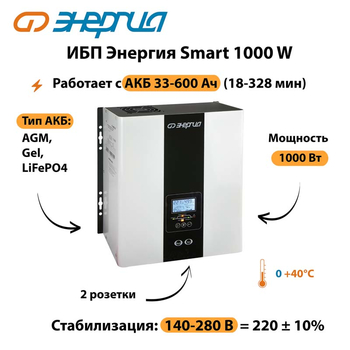 ИБП Энергия Smart 1000W - ИБП и АКБ - Энергия ИБП Smart - . Магазин оборудования для автономного и резервного электропитания Ekosolar.ru в Электростали